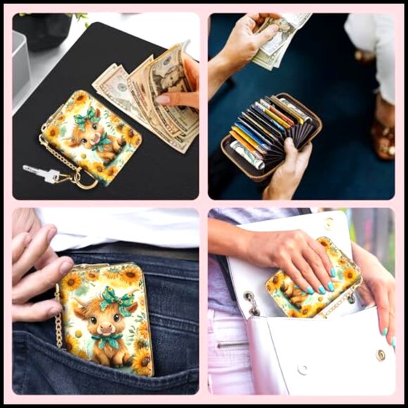 RFID Blocking Zipper Wallet with 12 Card Slots, PU Leather Accordion Card Holder - Picture 3 of 6